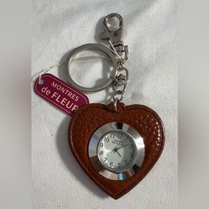 Montres de Fleur Heart Shape Stainless Steel Vintage Key Ring Fob Pocket Watch